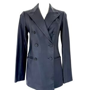 RALPH LAUREN POLO NAVY LAMB LEATHER DOUBLE BREASTED BLAZER